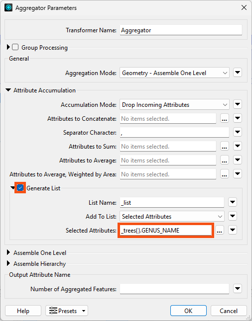 Aggregator configuration